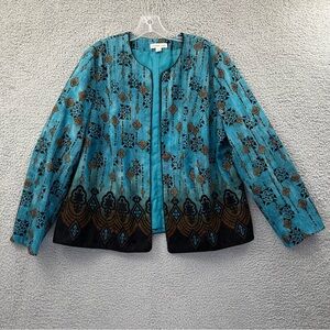 Coldwater Creek Open Front Blazer Jacket‎ Boho Geometric Art To Wear Women's 18
